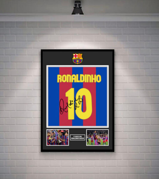 Ronaldinho Signed Barcelona Shirt (Poster)